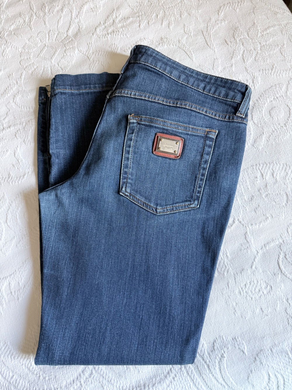 Dolce & Gabbana Pretty Jeans IT 46 Dark Wash Logo Plate Hem Zip Denim
